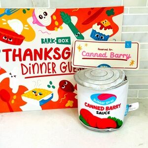 NWT Bark Box CANNED BARRY Cranberry Thanksgiving 2Pc Size LARGE Plush Dog Toy